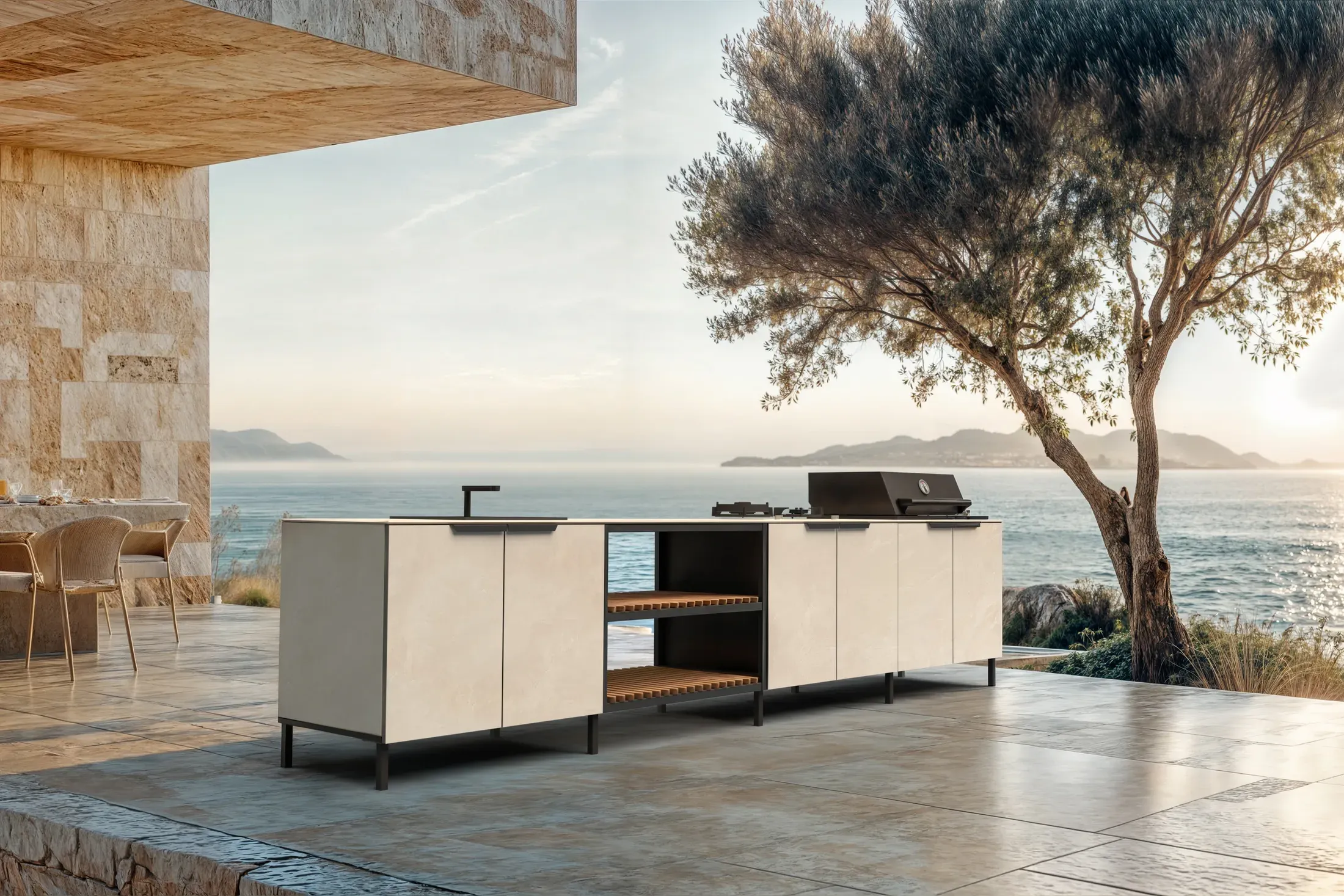 Q-boo outdoor kitchen in Nacre finish